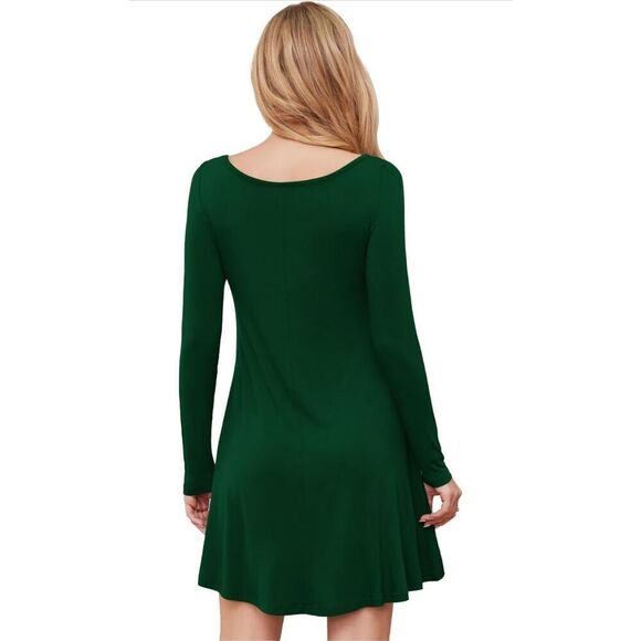 NEW Green T Shirt Long Sleeve V-Neck Casual Loose Flowy Swing Dress M - Picture 5 of 7